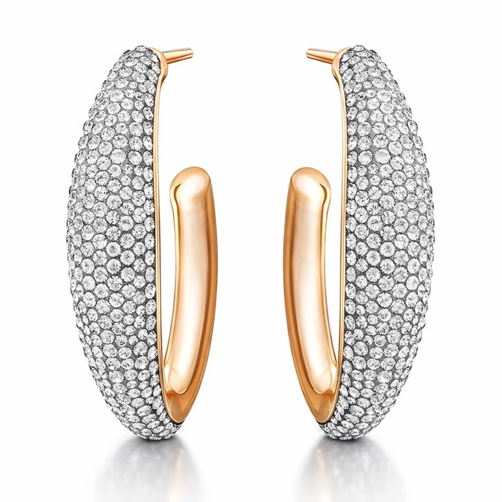 Authentic Swarovski Circlet Large Hoop Pierced Earrings, Swan Stamped